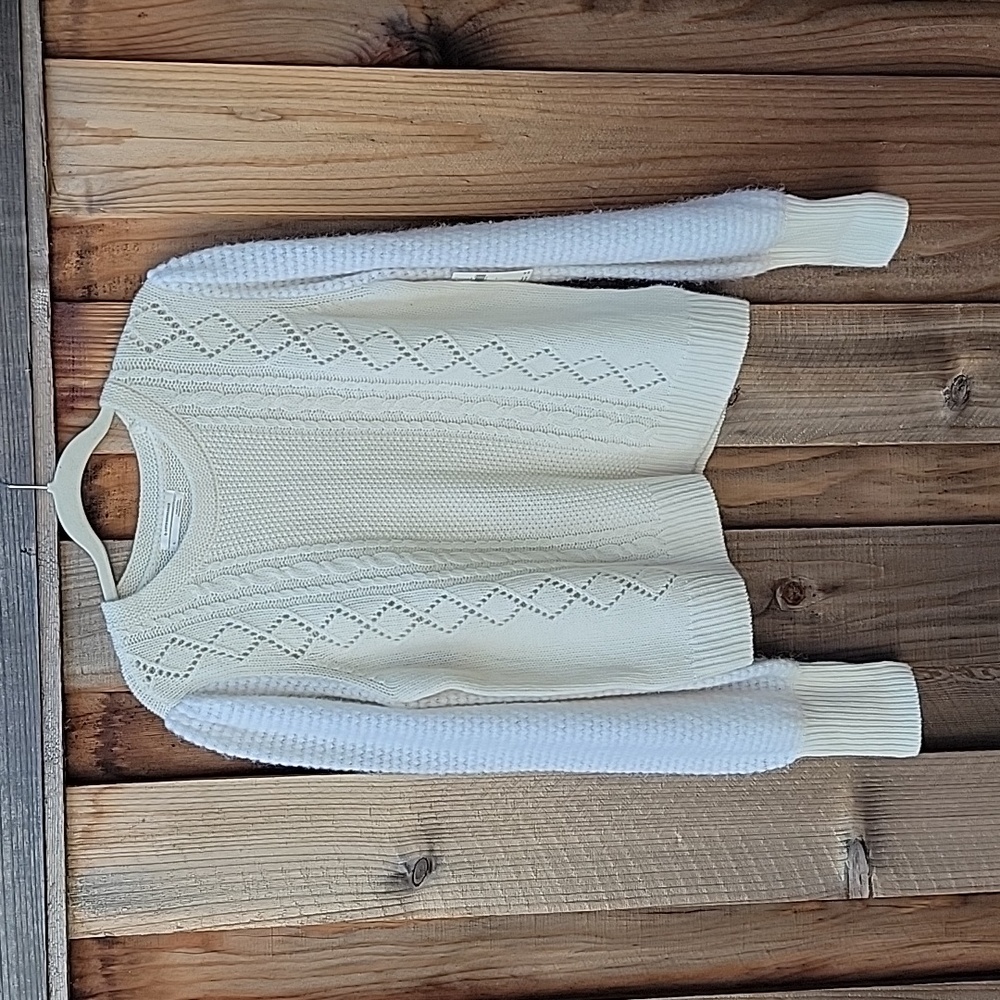 NWT  Anthropologie Lambswool Alpaca Merino woolsweater Ivory Puff sleeves  La…